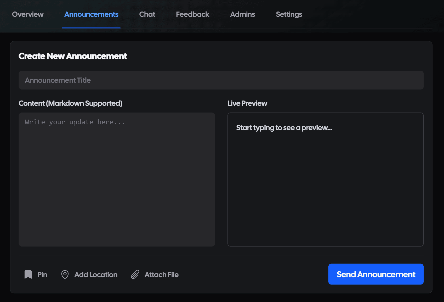 Live announcements appearing on attendee feed